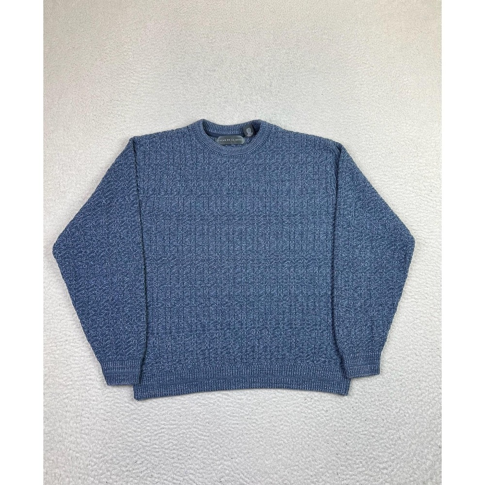 Oscar De‎ La Renta Sweater Mens Extra Large Blue Textured Knit Pullover Crewneck